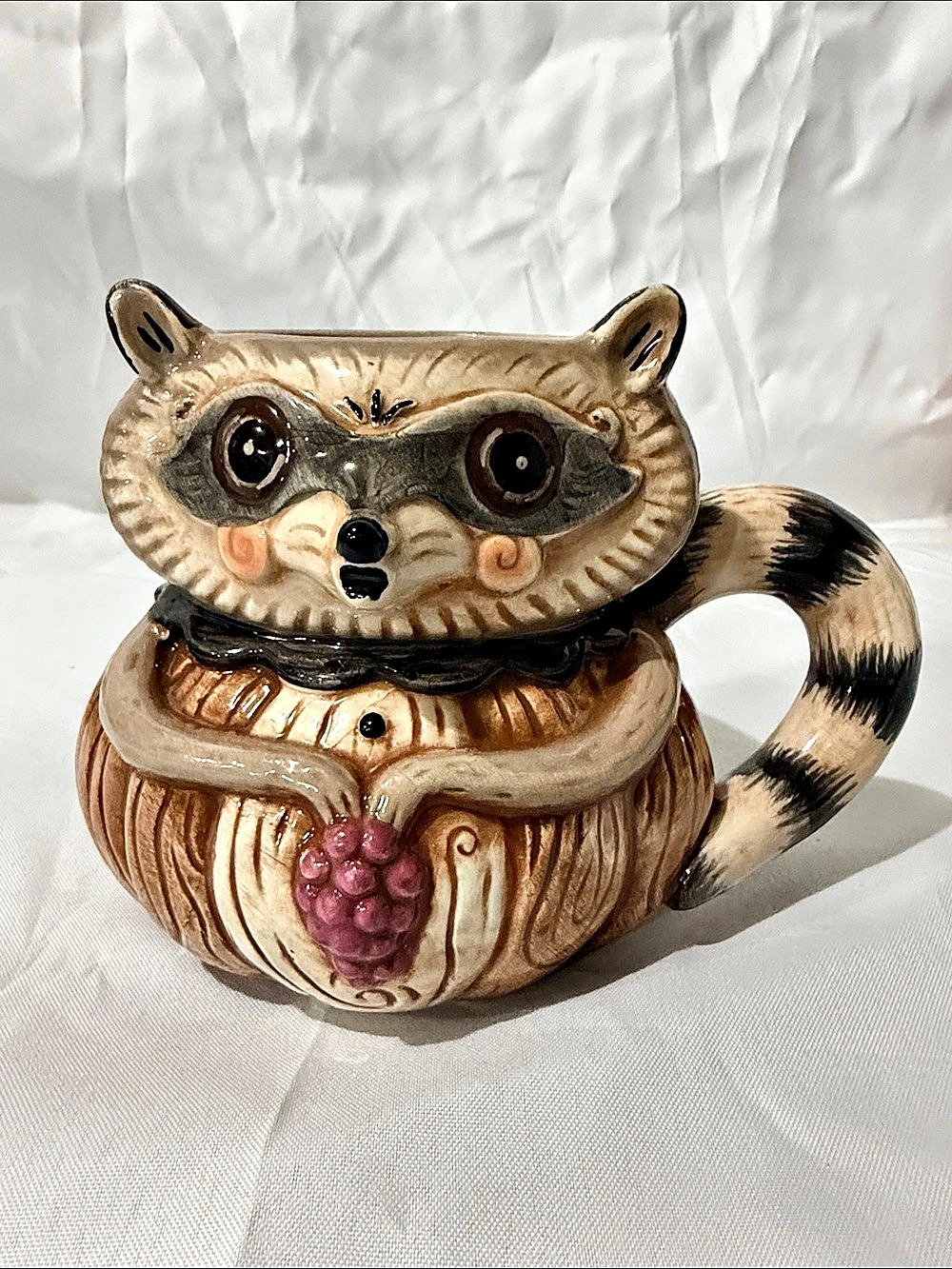Johanna Parker Autumn Grapevine Raccoon Figural Mug Brown & Cream